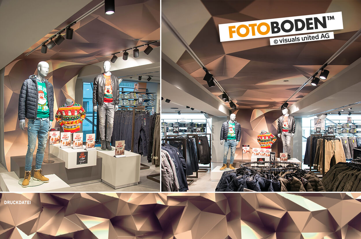 FOTOBODEN™ POS und Visual-Merchandising Fläche von Boden über Wand bis Decke. New York und Freiheitsstatue.