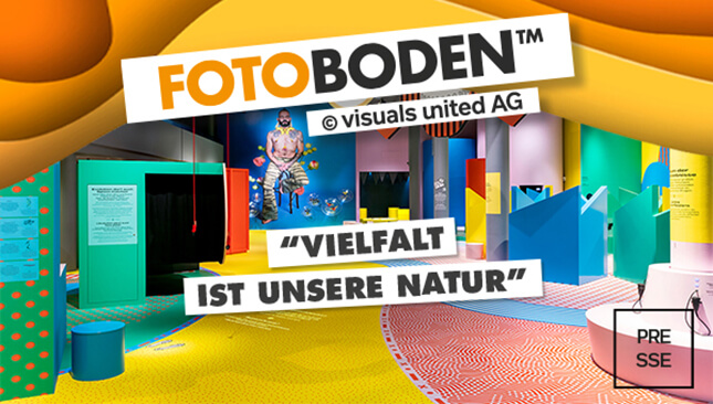 Ausstellungsraum Mit FOTOBODEN™ - Bunte Flächen, ganzheitliche Raumgestaltung